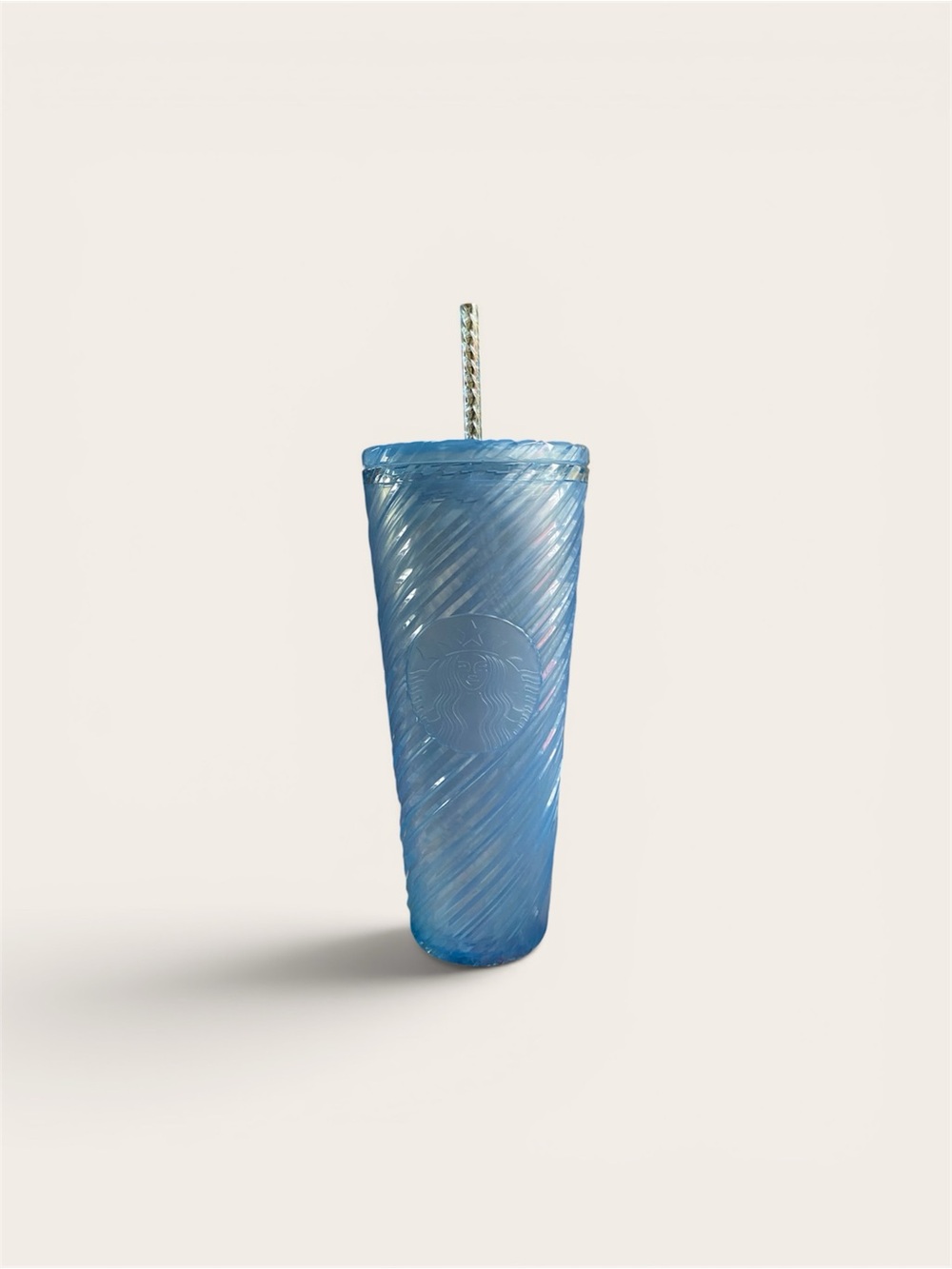 Starbucks Iridescent Light Blue Spiral Cold Cup with Straw